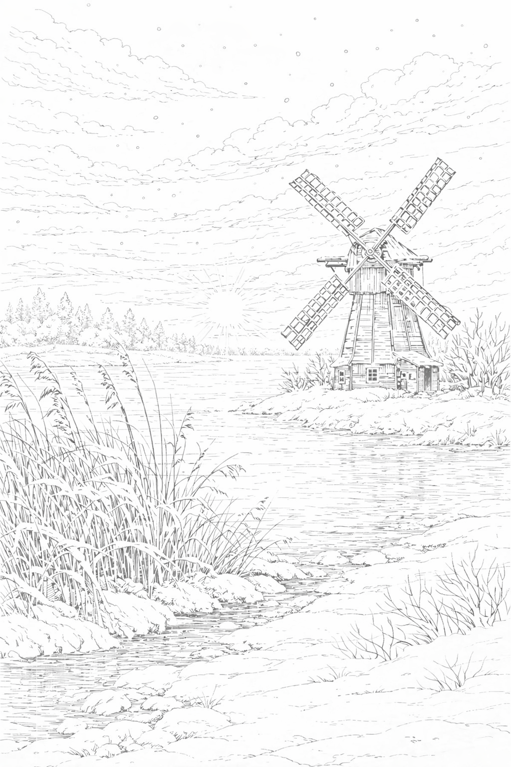 Landscape Coloring Book: Winter Scenery