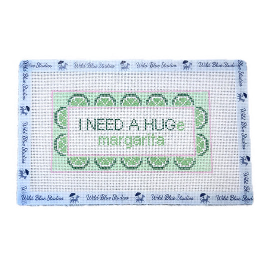 I Need a Hug(e margarita) Needlepoint Canvas -green boarder