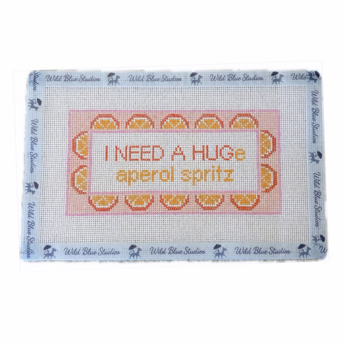 I Need a Hug(e aperol spritz) Needlepoint Canvas- peach boarder