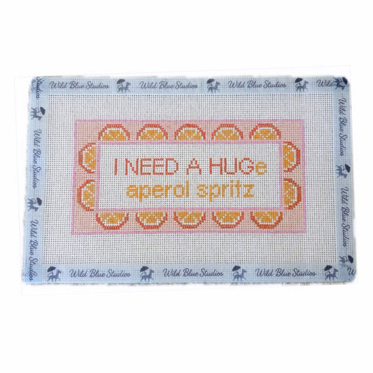 I Need a Hug(e aperol spritz) Needlepoint Canvas- peach boarder